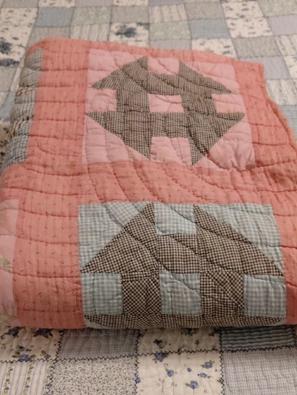 Handmade Patchwork Quilt in Pink and Multicolor